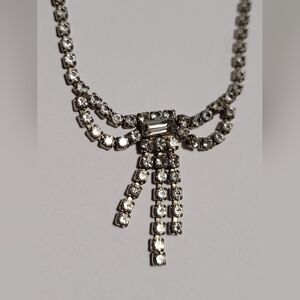 Vintage Clear Rhinestone Ribbon Necklace